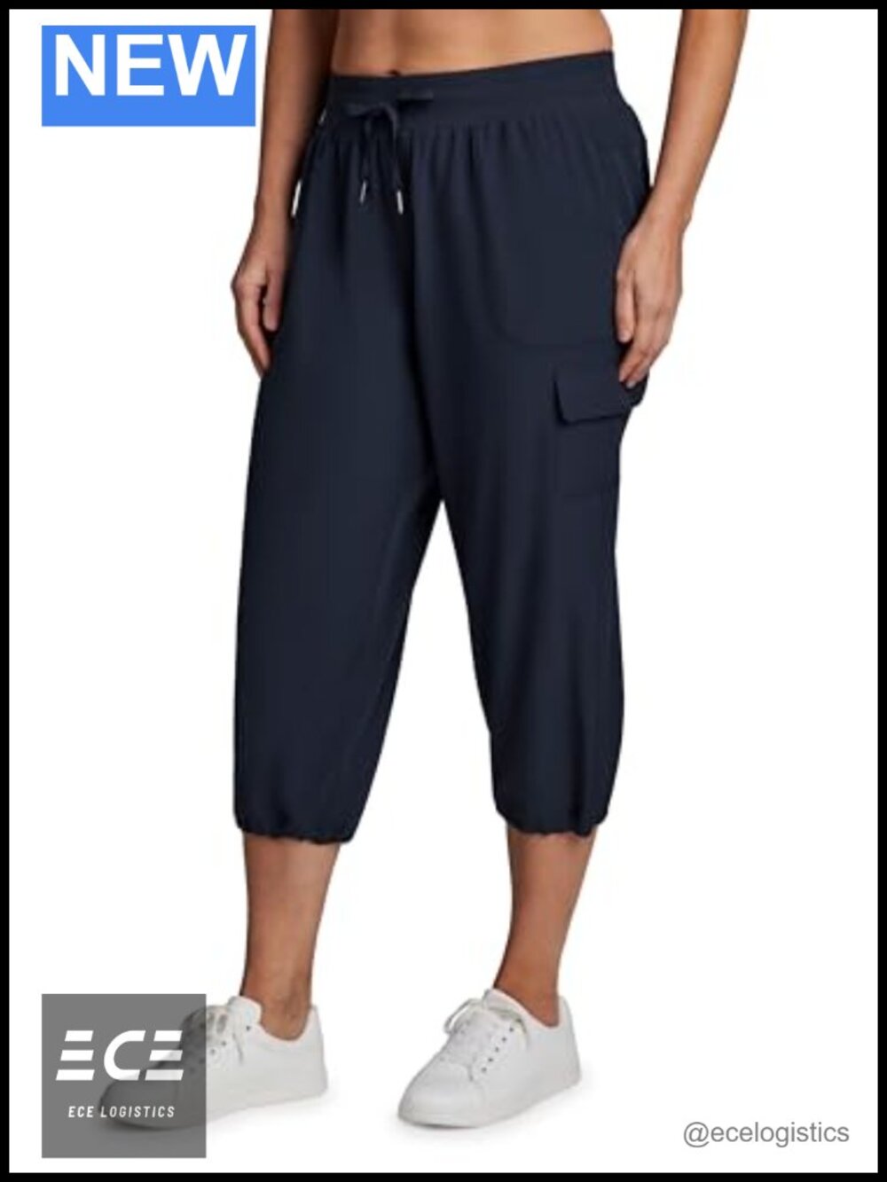 Plus Size Lightweight Woven Cargo Capri Pants Drawstring Waist